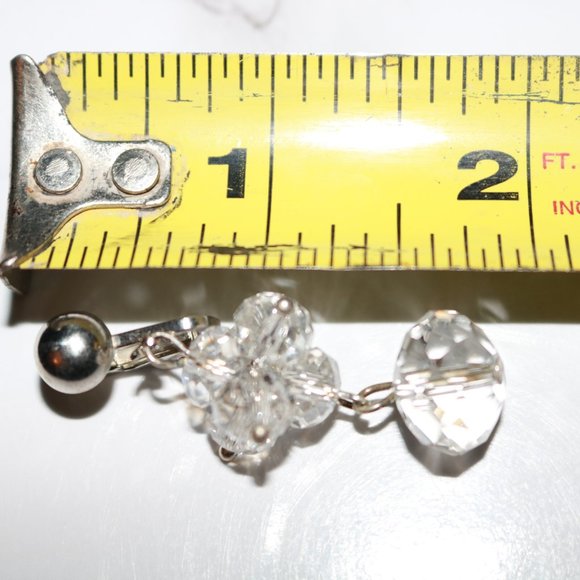 Crystal-like drop earrings silver tone clip ons - Picture 6 of 6